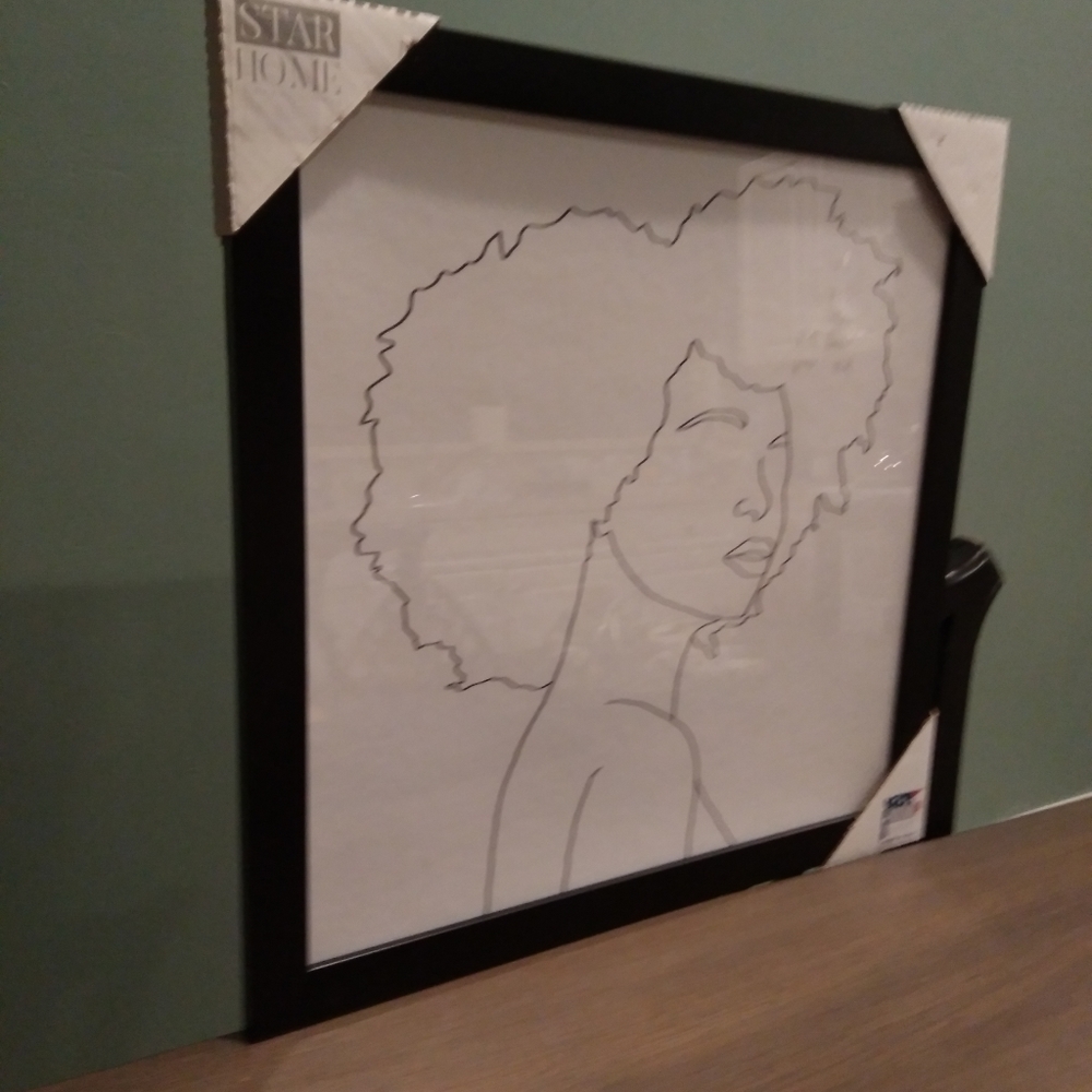 Line Art Natural Hair Woman Black and White Art Frame 19"